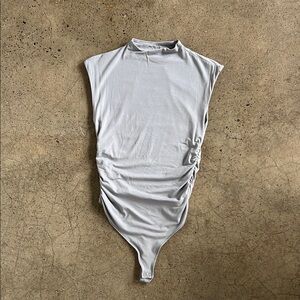 Abercrombie Cotton Modal Ruched Shell High Neck Bodysuit Sleeveless in grey